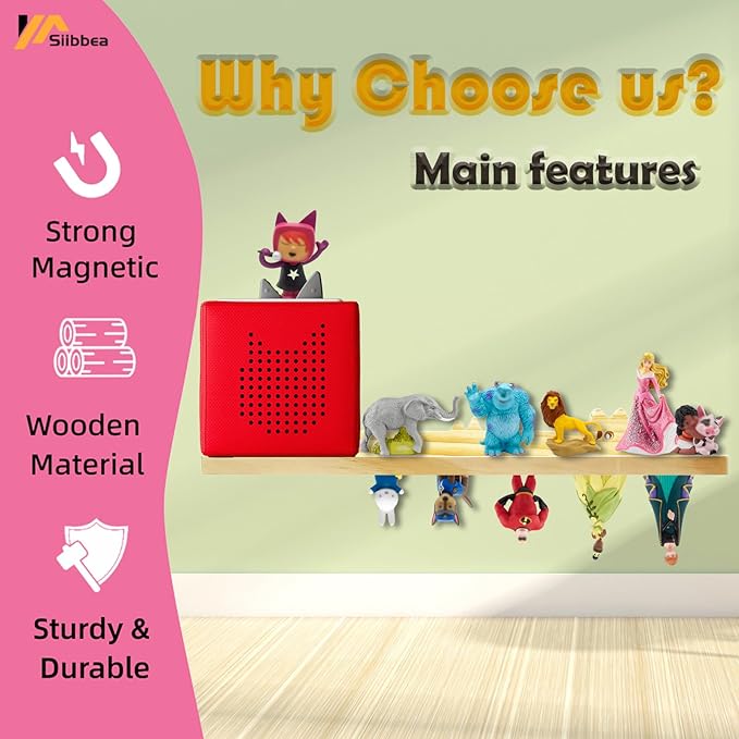 for Tonies Shelf - Wood Shelf for Tony Box Storage, Wooden Floating Shelves for Tonies Storage, Wall Shelves with Magnetic Strips to Display Toniebox Figures & Characters (Average)