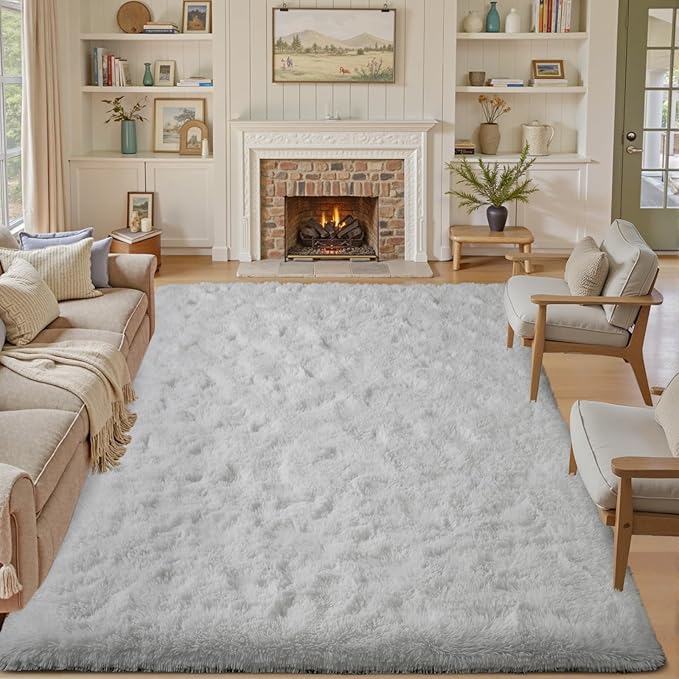 5x7 ft White Rugs for Living Room Fluffy Bedroom Rug Non-Slip Area Rugs Shag Carpet for Nursery Kids PlayRoom Dorm Office Indoor Modern Plush Carpets Teens