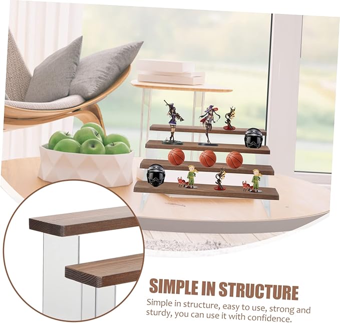 Levemolo Acrylic Wood Figure Display Rack 4-tier Handicrafts Storage Shelf Picture Holders for Side Table Makeup Organizer