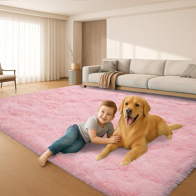 6x9 Rugs for Living Room, Cute Pink Rug for Bedroom,Plush Fluffy Carpet, Non-Slip Upgrade Baby Room Rug, Suitable for Kids Dorm Home Decor Aesthetics.