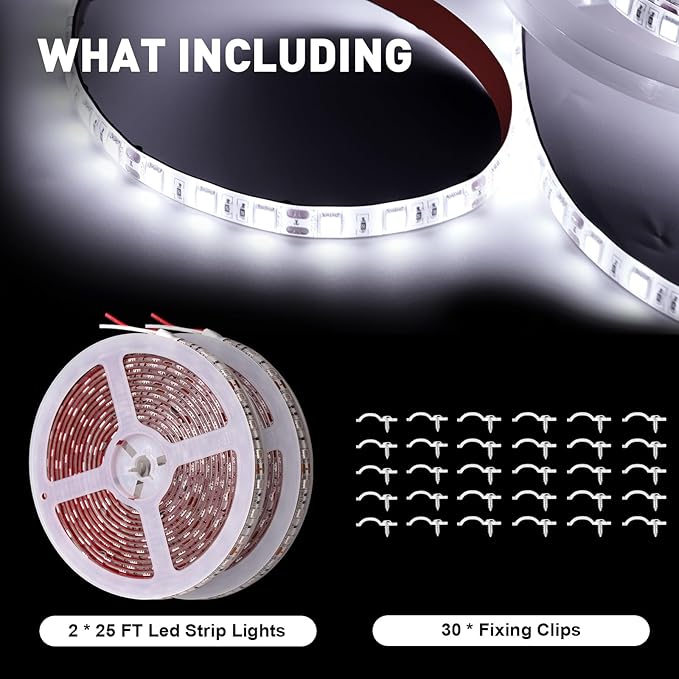 50ft Pontoon Boat Lights Marine LED Strip Lights 12V Waterproof, Interior Light Deck Light for Jon Boat, Kayak, Fishing Boats, Bass Boats (White)