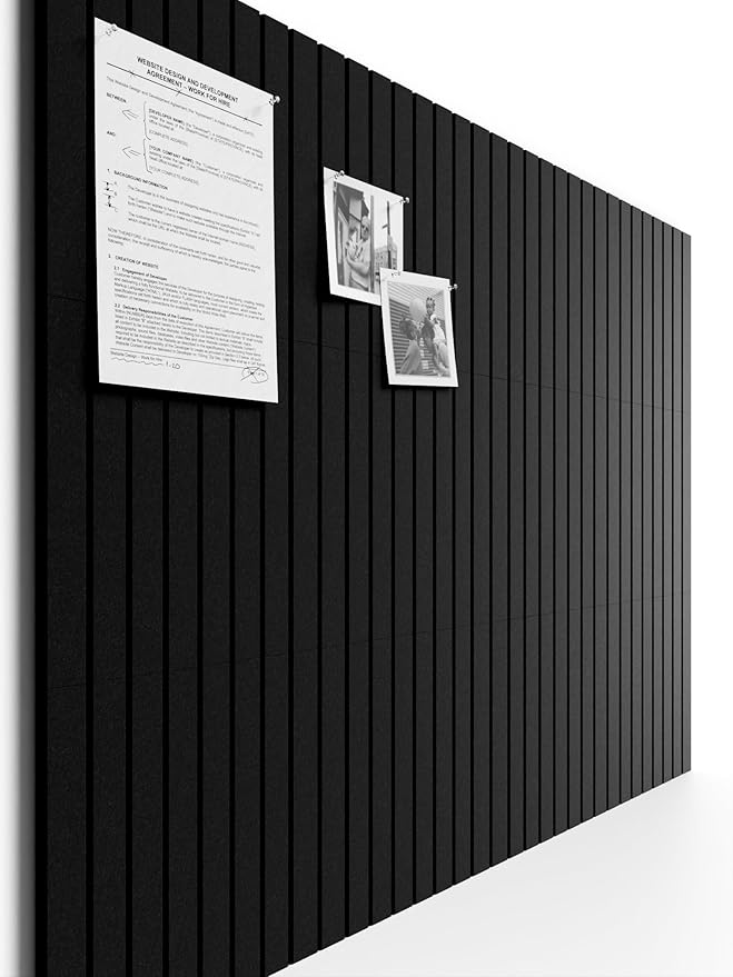 Bumusty Large Cork Board Alternative-48 x 36" Felt Bulletin Board Tiles, with 30 Pushpins, 70 Adhesive Tabs, Fine-Stripe 12-Pack, Cork Boards for Office Push Pin Board Felt Board-Black