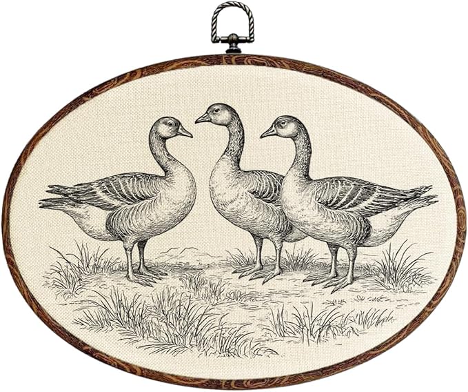 Retro Duck Oval Framed Wall Art,Vintage Antique Duck Canvas Art Paintings Wall Decor, Rustic Cottagecore Nature Hanging Decor Artwork for Home Kitchen Bathroom Bedroom Living Room Farmhouse 12X8.3