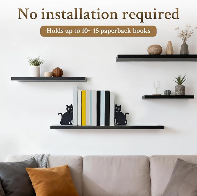 BEISE Book Ends Metal, Decorative Cat Bookends with 2 Cute Black Kittens for Shelf Decor, Office Desk, Home Kitchen Organizer, Unique Book Lover Gift, Funny Gifts for cat Lovers