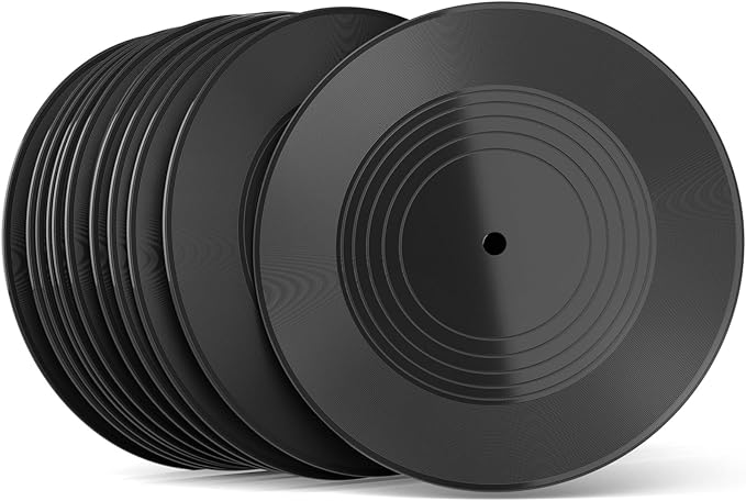 Facmogu 12PCS Blank Vinyl Records, 7 Inch Fake Vinyl Records Decor for Wall Aesthetic, Disco Hip Hop Rock 70s 80s 90s Retro Decor, Vintage Blank Records Props for Music Party Wedding Artist Studio