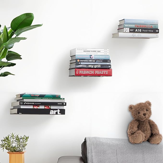 4-Pack Invisible Floating Bookshelves,Floating Book Shelf for Wall,Steel Hidden Bookshelf Hanging Shelves for Bedroom Living Room Office Study Room Decor,Drilling Mounted Bookshelves,Book Organizers