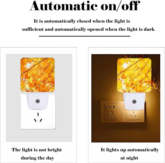 Autumn Maple Leaves Night Light ,Plug Into Wall with Dusk To Dawn Light Sensors, Warm Nightlights for Bedroom, Bathroom, Hallway, Kitchen, Gifts Ideal for Boys Girls Women Men