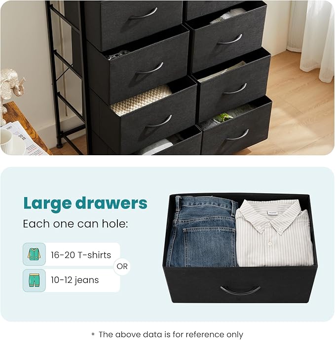 OLIXIS 10 Drawers Storage Organizers Units, Closet Organizers and Storage for Clothes, Fabric Storage Drawer for Living Room, Chest of Dresser in 31.49" D x 11.8" W x 45.78" H, Black