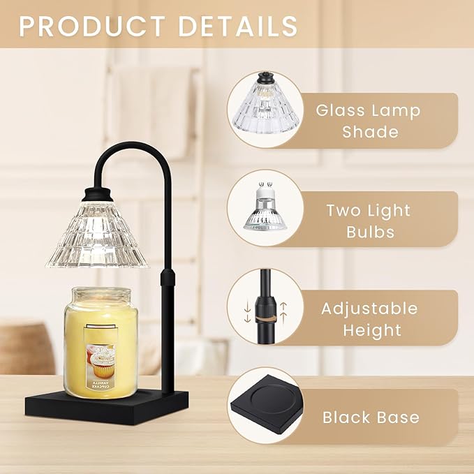 Candle Warmer Lamp with Dimmer, 2H/4H/8H Timer, Compatible with Yankee Candle Large Jar Candle, Home Decor Gift for her, Birthday Gift for mom, Home Scented Jar Candles Heater (Black)