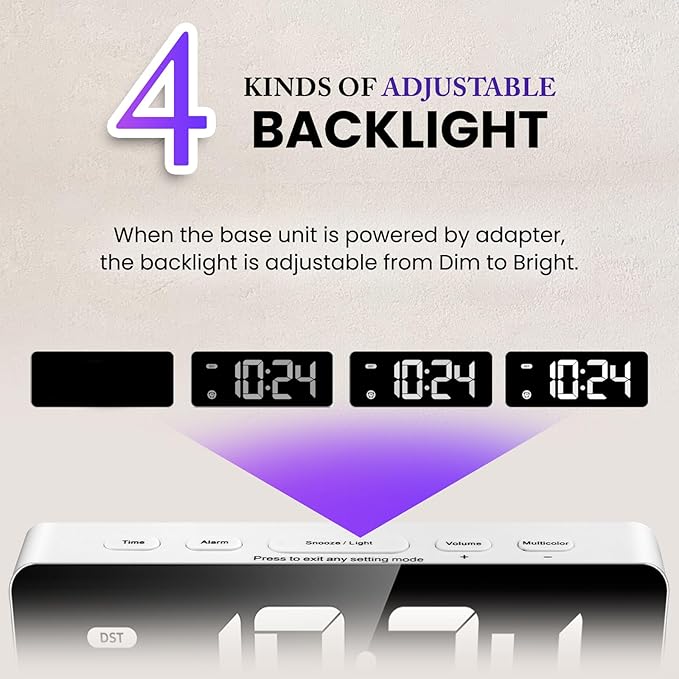 HODIK Alarm Clock for Kids Bedrooms, Small Digital Clock, 4 Dimmable Backlight, 3 Adjustable Volumes with Snooze (White)