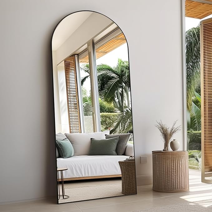 Rowjut Floor Full Length Mirror, Arched Mirrors Full Length 71"x30" Freestanding Large & with Aluminum Frame & Wall Mounted & Hanging or Leaning/Full Body Mirror for Bedroom, Black
