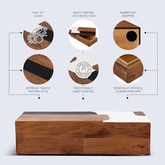 Handicrafts Home Decorative Storage Box, Keepsake Box Jewellery Organiser Abstract Wood Box, Handmade Wooden Jewelry Box with Resin & Brass Inlay, Memory Box for Home Decor, Coffee Table- 8x5x2
