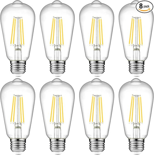 Ascher LED Edison Bulbs 6W, Equivalent 60W, High Brightness Cool White 4000K, 700 Lumens, ST58 Vintage LED Filament Bulbs with 80+ CRI, E26 Base, Non-Dimmable, Clear Glass, Pack of 8