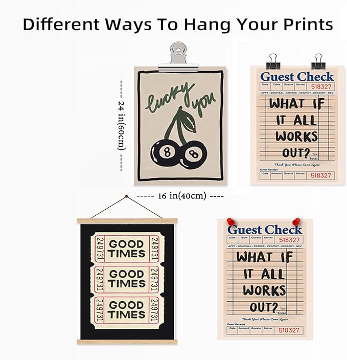 Dytila What If It All Works Out Quote Wall Art Set of 3, Retro Good Times Trendy Pictures Wall Decor Lucky You Vintage Room Aesthetic Posters, Prints for Bar Cart Apartment Decor Unframed 16x24 in