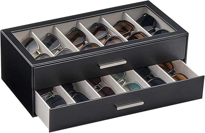 Lolalet Sunglasses Storage Box for Women, Eyewear Eye Glass Organizer with Clear Top Display Holder Case, Mothers Day Gifts