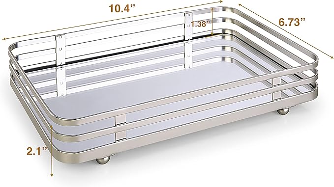 SunnyPoint Classic Decorative Vanity Perfume Dresser Jewelry Organizer Makeup Mirror Tray (Satin Nickel) (Pack of 2)