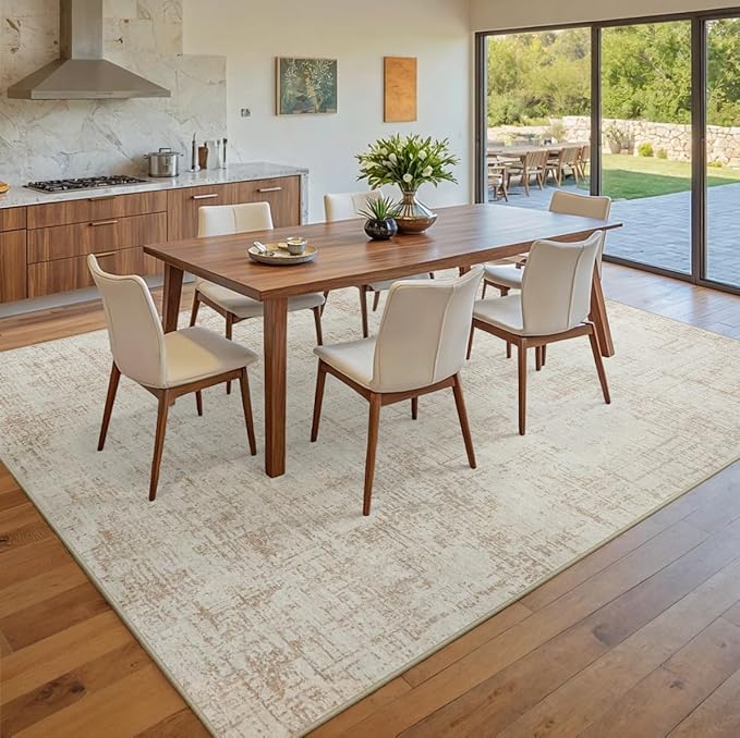 9x12 Area Rugs for Living Room Washable Rug: Anti-Skid Abstract Modern Living Room Rug Soft Thin Carpets Indoor Floor Non-Shedding Carpet for Bedroom Dining Farmhouse Nursery Home Office Beige White