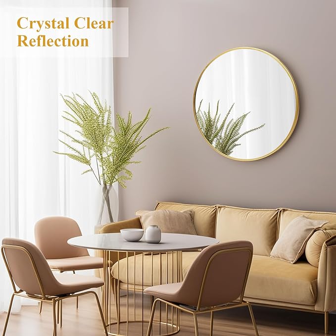 Fabuday Round Gold Mirror for Wall - 20 Inch Circle Mirror for Bathroom, Living Room Decor, Metal Golden Framed Small Circular Mirror
