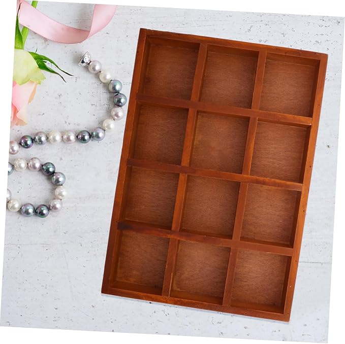 PRETYZOOM Wooden Jewelry Box Compartments Vintage Makeup Case Retro Desktop Organizer Earring Holder Decorative Storage for Home