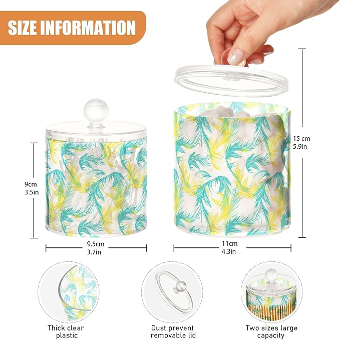 Hand-drawn Design Phoenix Neon Yellow Blue Clear Plastic Makeup Organizer Storage with lid Dresser Essentials Decorative storage bins for Cotton Swabs,Cotton Pads,Floss Picks,Paper