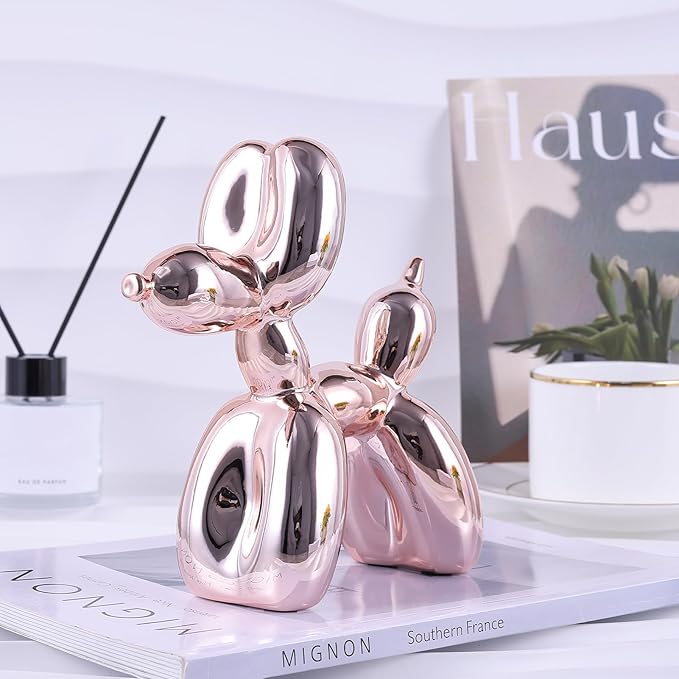 Balloon Dog Sculpture Modern Home Decor Collectible Figurines Funky Statues for Bedroom Trendy Animal Decor for Coffee Table Living Room Decor, 9.8*9.8*3.5inch, Pink