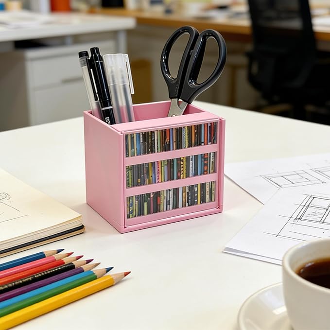 Pink Anxiety Bookshelf with 100 Mini Books, Cute Miniature Library Stress Relief Toy, Shaking Book Shelf Ornament, Bookmark Holder & Pencil Organizer, Aesthetic Room Decor, Gift for Bookish Her