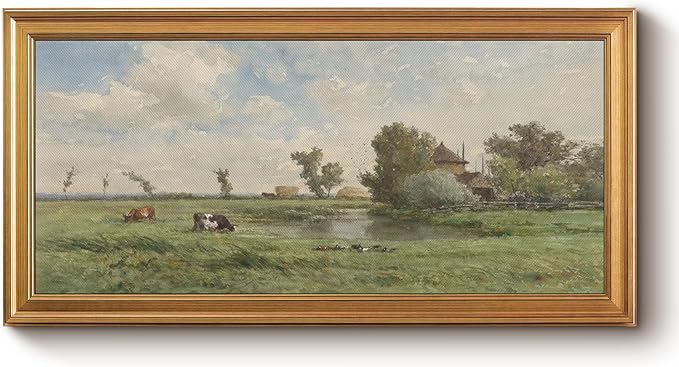 Bzstyleart Vintage Wall Art Decor for Living Room, Large Canvas Framed Wall Art, Landscape Painting Picture Farmhouse, Big Canvas Artwork Bedroom Home Decor Aesthetic, Rural Pastoral, 20 x 40 Inch