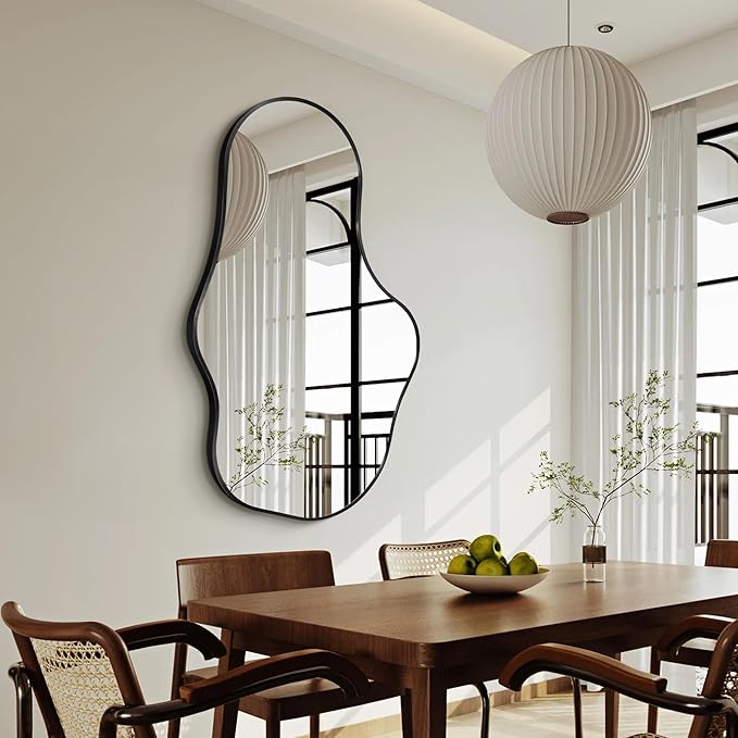 Dorlicecass Irregular Wall Mirror - Wall Mirrors Decorative 22"x 36" Asymmetrical Abstract Mirror Aviation Aluminum Alloy Frame Unique for Bathroom, Bedroom, Living Room, Cloakroom, Entryway Black
