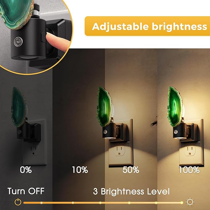 L LOHAS LED Night Lights Plug into Wall, Agate Nightlight Rotating 350°, Dimmable Dusk to Dawn Sensor, Healing Stone Green Agate Decorative Nightlight for Bedroom,Living Room[2 Pack]