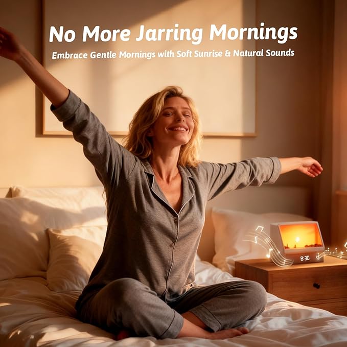 Sunrise Alarm Clock Night Light, Hatch Alarm Clock for Adults with Sound Machine Bluetooth Speaker White Noise Sound Machine Sunrise Clock Night Lamp for Nightstands Room Decor Gifts Ideas