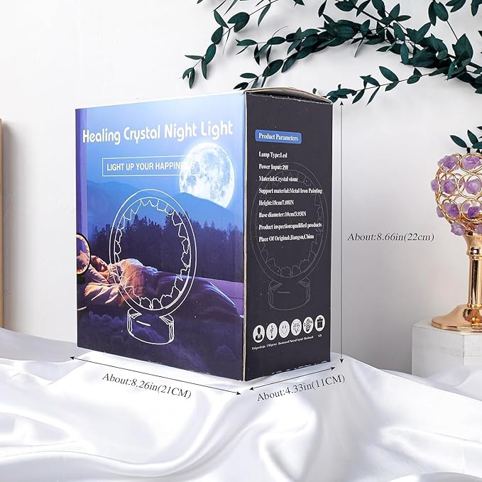 Runyansghi Chroma Gravel Night Lamp 8.6" Natural Healing Crystal Bedside Lamp USB Port 3 Colours Dimming Mode Bedroom Lamp Suitable Night Light for Living Room Bedroom Office Home Decor Ideal Gift