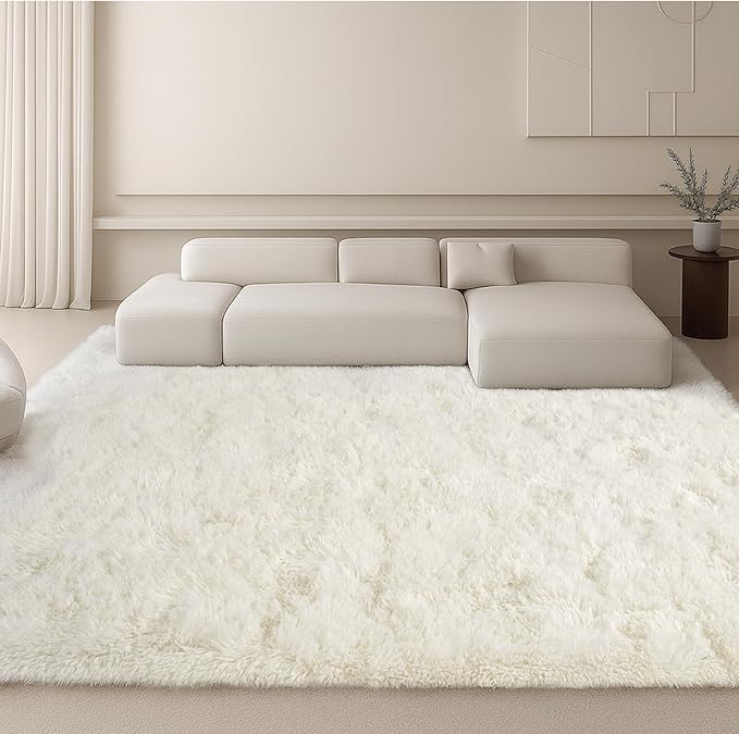 6x9 Rugs for Living Room, Rugs for Bedroom, Plush Fluffy Carpet, Non-Slip Upgrade Cream White Rug, Suitable for Kids Home Decor Aesthetics Dorm.