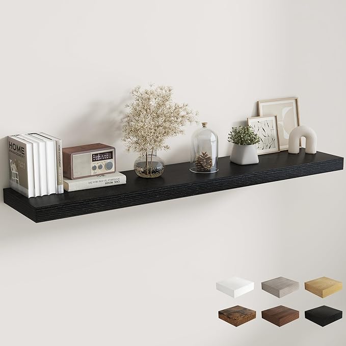 Fun Memories 12 Inch Deep Floating Shelves, 67 Inch Long Extra Large Floating Shelves for Home & Office, Wall Shelves with Invisible Bracket, Black, Set of 1