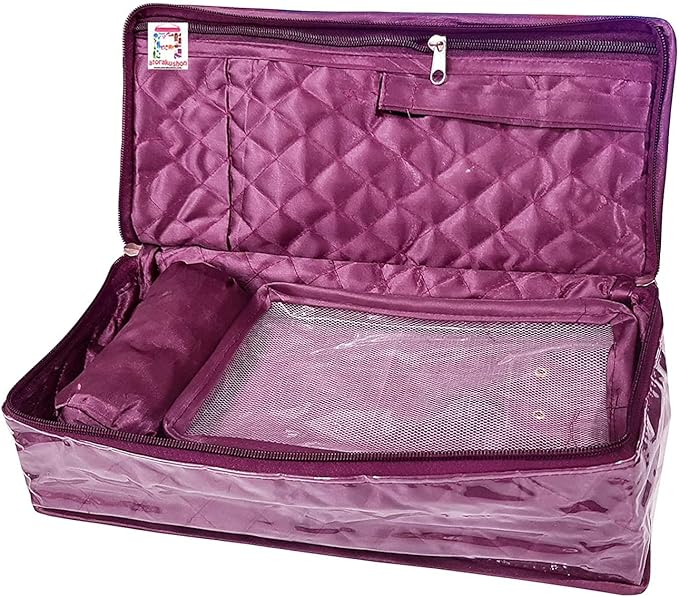atorakushon Combo Satin Purple Make-Up Pouch Jewellery Box 4 Pouch 1 roll Bangle Bag with Velvet Cream Ring & Earring Folder Jewellery Organizer/Storage Box