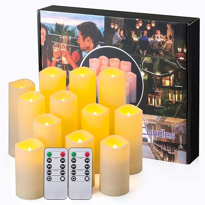 CLTNIKET12-Pack LED Flameless Candles(D 2.2''X H 4'' 5'' 6'' 7'') with Remote Control Waterproof Outdoors & Indoors, Battery Candles with Remote Timer, Decorative Remote Led Candles.