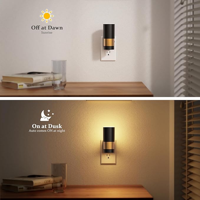 JandCase Plug in Night Light, Rotating Night Light with Dusk to Dawn Sensor, Dimmable 0-100LM Adjustable Brightness, 360°Rotatable, LED Warm White Nightlight for Bathroom Bedroom, 2 Pack