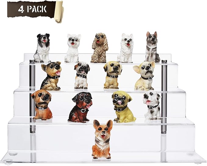 CECOLIC Acrylic Riser Shelf 4 Tier Clear Display Stand for Collectibles Pop Figures, Cupcakes, Perfumes, Display Risers for Decorating & Organizing - 11.8 x 10.8 x 6.5 in (Large, 4 Pack)