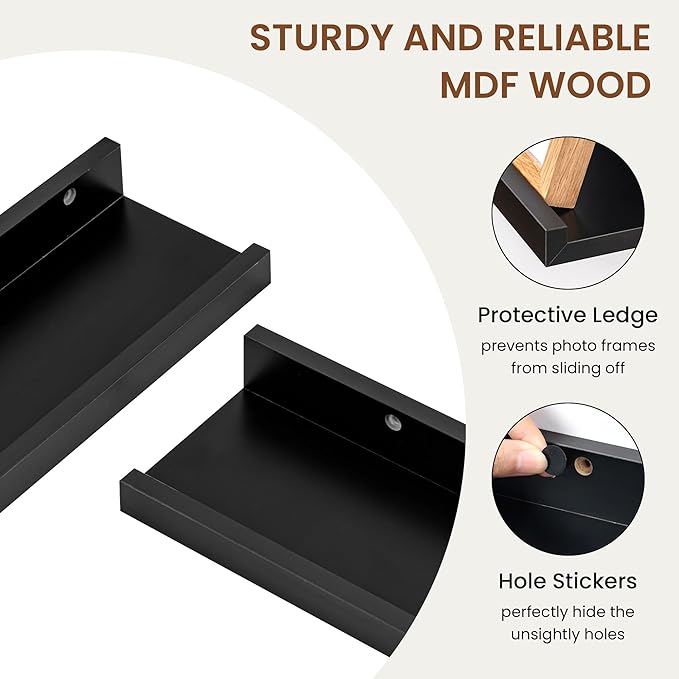 Heimlove Picture Ledge Shelf,48 inch Long Floating Shelves for Wall Set of 4,Black Picture Shelf with Lip for Wall Decor,Living Room,Bedroom,Bookshelf,Nursery,Perfume