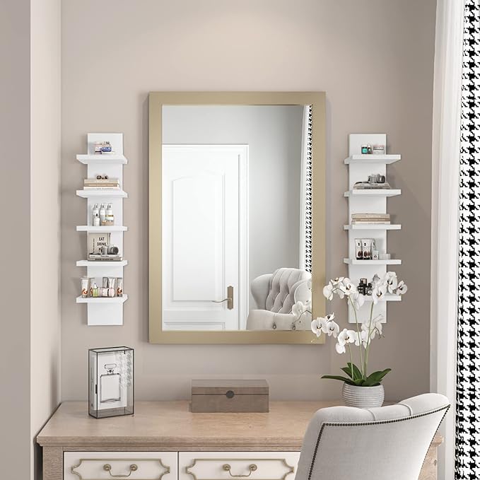 5 Tier Wall Shelves White, Vertical Column Shelf Floating Storage Home Decor Organizer Tall Tower Design Utility Shelving Bedroom Living Room, 30.7inch