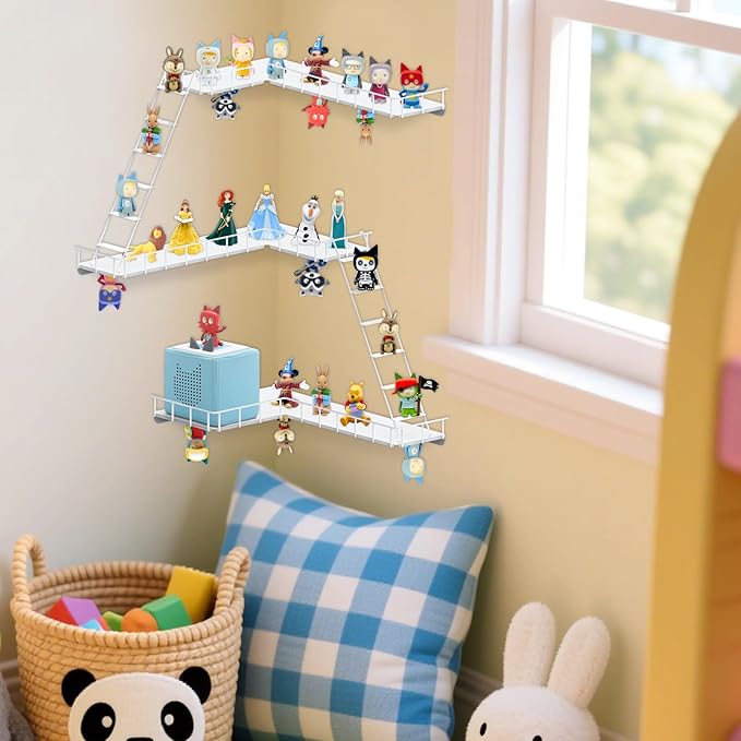 90° Ladder for Tonies Box Storage Wall Corner, Magnetic Floating Shelves Organizer for Tonie 1/2 Player Tonies Figures Characters, Display Collection 30~40 Characters (Iron)