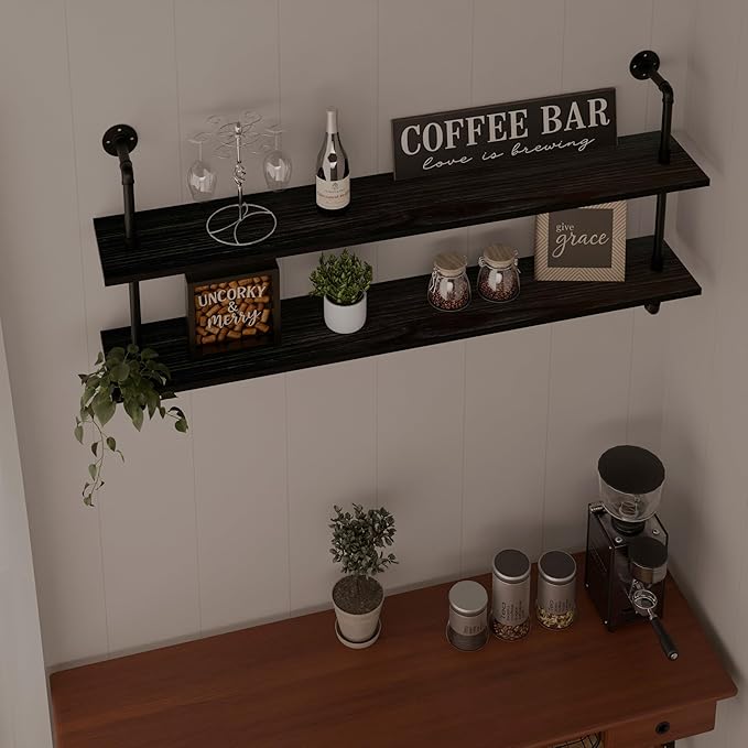 HDDFER Floating Bookshelf Shelves Industrial Pipe Shelving Pipe Shelves Rustic Wall Shelf 48 Inch Farmhouse Book Shelves for Wall Mounted