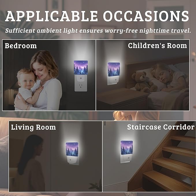 Mystical Forest Night Light,Starry Sky Nightlight Lamp with Dusk to Dawn Sensor for Home Indoor Stairway Kitchen Corridor, Decorative Night Lights Plug Into Wall for Boys Girls Women Men Room Gifts