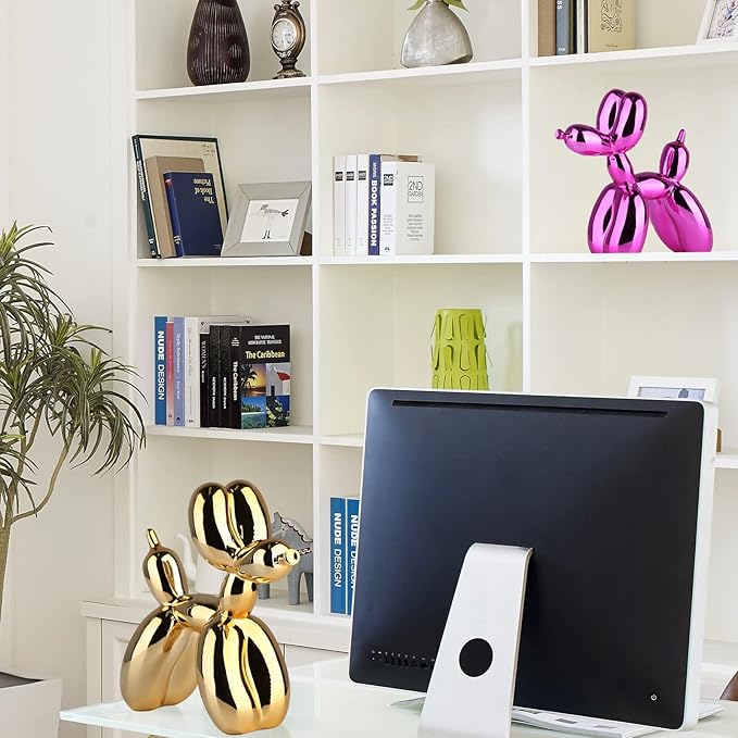 Balloon Dog Sculpture Modern Home Decor Collectible Figurines Funky Statues for Bedroom Trendy Animal Decor for Coffee Table Living Room Decor Art Resin Decor Office Standing Desk Decor