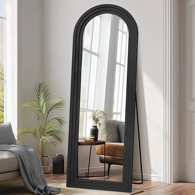 65"x22" Arched Floor Mirror, Solid Wood Full Length Mirror - Free Standing & Wall Mounted - Elegant Design for Bedroom, Dressing Room, Hallway, Black