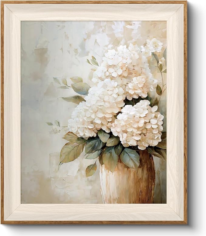 VIYYIEA Framed Wall Art for Living Room, Natural Canvas Prints, Vintage Home Decor, Flowers Painting Picture, Bathroom Wall Decor Gifts for Friends or Family - 12L x 10W