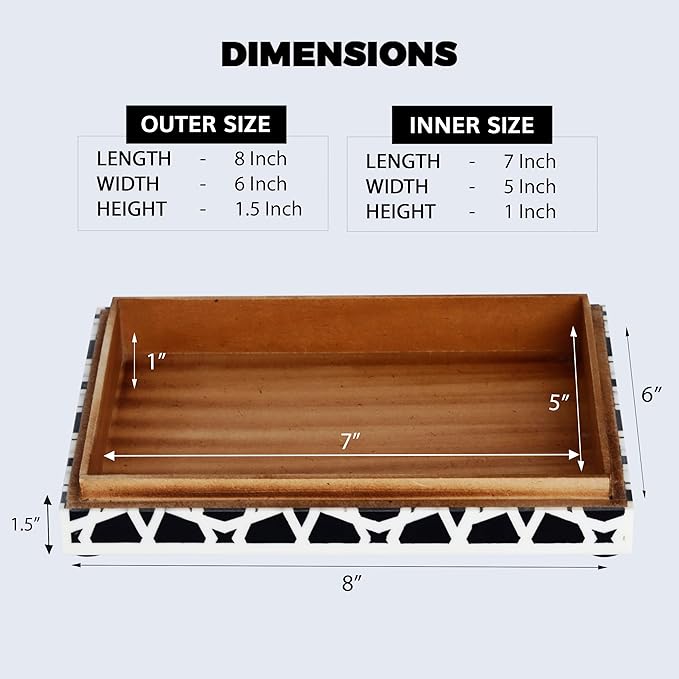 Handicrafts Home Decorative Storage Box with Lid, Black and White Moroccan Zellij Decorative Remote Control Box, Slim Coffee Table Storage Box for Shelf, Desk & Living Room Decor, Zellij 8 x 6 x 1.5