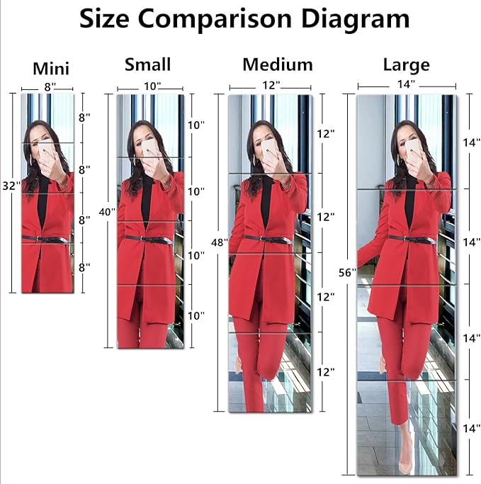 Unbreakable Full Length Wall Mirror, 4Pcs 10"x10", Over The Door, Made of Shatterproof Plexiglass Acrylic, Long Mirrors for Bedroom Closet, Workout for Home Gym, Full Body Mirror for Kids