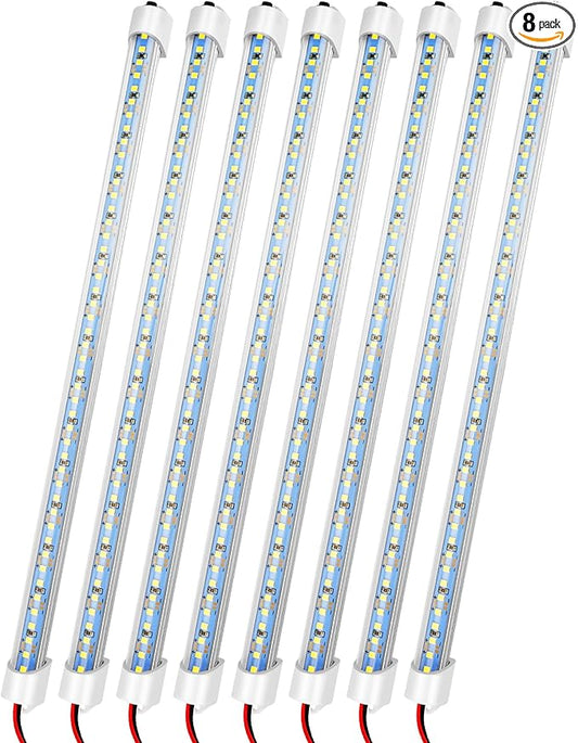 12v LED Interior Light Bar, DC 12 Volt led Strip Lights with Switch and Magnets, 6500K White Light for Enclosed Cargo Trailer Car RV Van Truck Lorry Cabinet Camper Boat Caravan Motorhome 8P