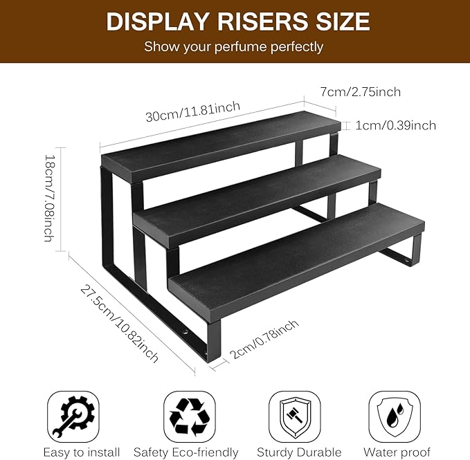 3 Tier Cologne Stand for Men,12 Inch Wooden Perfume Organizer for Dresser Waterproof Cologne Stand with Anti-Slip Washers for Makeup,Figures,Cupcake,Perfume,Dessert,Display Risers Stand for Organize