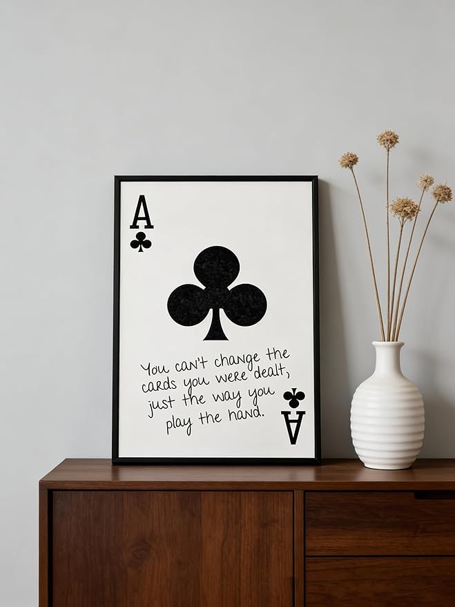 GEFQBBLD Funny Lucky Ace Poker Wall Art,Funky Mdern Canvas Black Art Prints Painting,Retro Minimalist Black and White Playing Card Posters,Trendy Aesthetic Preppy Wall Decor 12x16in Black Framed